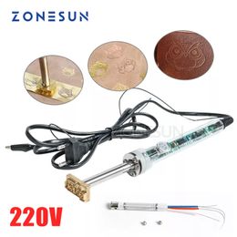 ZONESUN 60W Electric Soldering Iron for Leather Handheld Hot Stamping Custom Logo Brand Machine Customised Brass Mould in 5x2cm