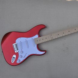 6 Strings Metal Red Electric Guitar with Maple Fretboard SSS Pickups White Pickguard Customizable