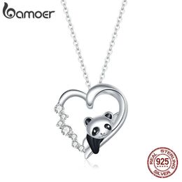 Colares de pingentes Bamoer 925 Sterling Silver Baby Panda Colar Colar esmalte o link de encanto de animal fofo para mulheres Presente 17,71 '' SCN453 G230202