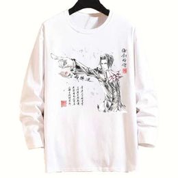 Männer T-Shirts Männer Frauen Frühling Herbst Anime Ace Attorney Weiß Langarm T-shirt Tinte Waschen Malerei T-shirt Casual Tops Y2302