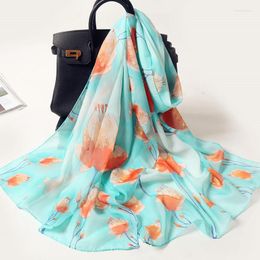 Scarves Scarf Women Luxury Chiffon Silk Floral Printed Design Elegant Soft Wraps Flower For