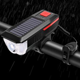 s Solar Horn Usb Rechargeable Bike Front Light Led Road Mountain Waterproof Bell Headlight Bicycle Lamp 0202