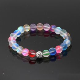 Beaded Handmade 8Mm Mermaid Glass Stone Bracelet Men Women Stretch Natural Gemstone Moonstone Bangles With Rhinestone For Jewellery Dr Dhimf