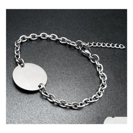 Link Chain Trendy Titanium Steel Heart Oval Round Charm Bracelets For Women Men Blank Own Engraved Fashion Party Jewelry Gifts Drop Otxez