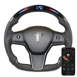 Car LED Steering Wheels For Tesla Model Y Carbon Fibre Racing Wheel Interior Accessorie