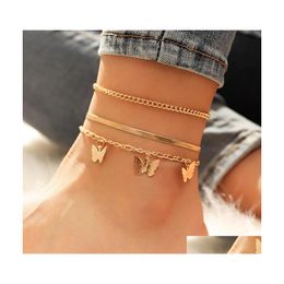 Anklets 17Km Bohemian Gold Butterfly Chain Set For Women Girls Fashion Mtilayer Anklet Foot Ankle Bracelet Beach Jewellery 828 R2 Drop Dhpk7