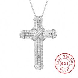 Pendanthalsband Nya 925 Silver Exquisite Bible Jesus Cross Pendant Necklace For Women Mus Crucifix Charm Simulated Platinum Diamond Jewelry N028 G230202