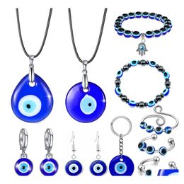 Pendant Necklaces Evil Eye Necklace For Women Blue Charm Bracelet Keyring Greek Mati Hamsa Nazar Luxury Ring Glasses Earrings Men Je Dhycq