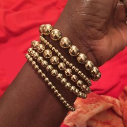 Strand Simple Design Handmade Gold Colour Beaded Bracelet Punk Round Beads Elastic Rope Bracelets For Women Fashion Jewellery 2023
