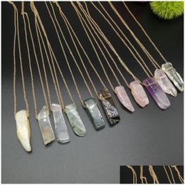 Pendant Necklaces Natural Stone Strip Bar Necklace Rose Red Blue Amethyst Crystal Green Aventurine Rec 18K Gold Stainless St Dhgarden Dhe7K