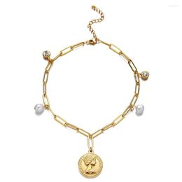 Anklets MinaMaMa Stainless Steel Tassel Baroque Pearl Foot Chain Anklet For Women Fashion Coin Leg Jewelry Accessories