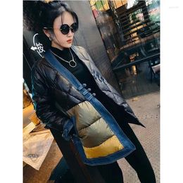 Women's Trench Coats Fashion Korean Style Denim Patchwork Jacket Temperament Coat Female Autumn Winter Down Cotton Loose Top Outerwear Women