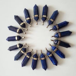 Pendant Necklaces Wholesale 24pcs/lot 2023 Reiki Natural Stones Lapis Lazuli Point Chakra Charm Pendulum Pendants For Jewellery Making
