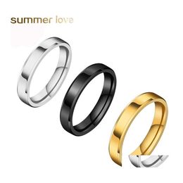 Band Rings 4Mm 6Mm 8Mm Stainless Steel For Men Women High Polished Edges Engagement Ring Jewellery Black Gold Colour Fit Size 512 Drop D Ot8Zl