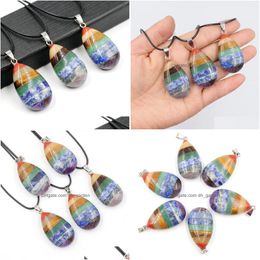 Pendant Necklaces Natural 7 Chakra Healing Amethyst Quartz Stone Waterdrop Rainbow Crystal Necklace Jewelry For Women Men Dr Dhgarden Dh0Jn