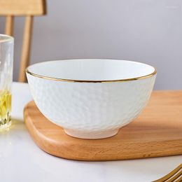 Bowls Chinese Ceramic Tableware Handmade Gilded Creative Soup Bowl Luxury Bone China Embossed Small Rice Noodle With Golden Rim