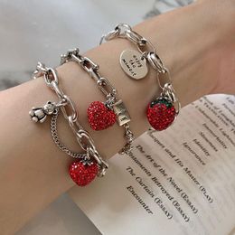 Charm Bracelets 30% Silver Plated Elegant Strawberry Red Crystal Ladies On Hand Jewellery Accessories Valentine's DayCharm