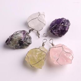 Pendant Necklaces 6pcs Irregular Shape Free From Natural Stone Fluorite Necklace Pendants Reiki Quartz Clear Crystal Charm For Jewelry
