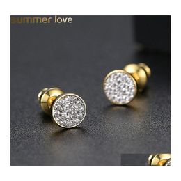 Stud Mini Round Cubic Zircon Earrings Cz Rhinestone White Crystal Druzy Stone Earring For Elgant Women Girls Daily Wear Jewellery Gift Ot6Oq