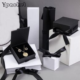 Jewellery Pouches Bags Black Ribbon Square Organiser Box Engagement Ring For Earrings Necklace Bracelet White Gift Watch Display Carrying Cas