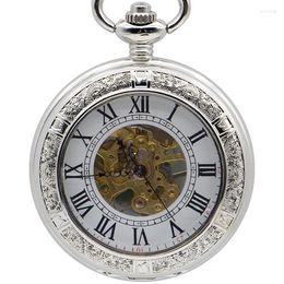 Pocket Watches Luxury Automatic Mechanical Hand Winding Skeleton Roman Numbers Open Face With Fob Chain PJX1368