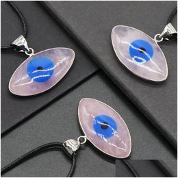 Pendant Necklaces Natural Stone Rose Quartz Eye Shape Necklace Healing Jewellery For Women Rope Chain Drop Delivery Pendants Dhgarden Dhse4