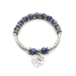 Beaded Natural Stone Strand Bracelet With Heart Charm Sier Plated Bangle Love Wish For Women Jewellery Drop Delivery Bracelets Dhd5L
