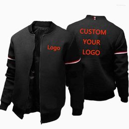 Men's Jackets Custom Logo Men Jacket Autumn Winter Stand Collar Zipper Sportswear Outdoor Tops Coat Black White Navy Blue