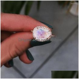Wedding Rings Tobilo Fashion Female Zircon Jewelry Rose Gold Color Moonstone Engagement For Woman Drop Delivery Ring Dhpdt