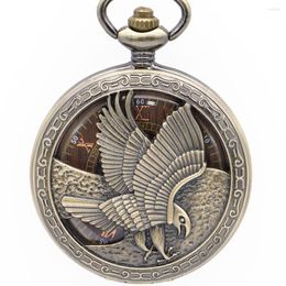 Pocket Watches Vintage&Antiuqe Eagle Shape Automatic Mechanical Wooden Dial With Unisex Fob Chain Watch Gift PJX1347