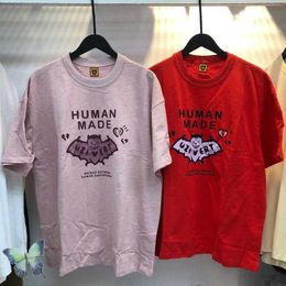 Men's T-Shirts Red Pink Oversize 240g 100% Cotton T Shirt Human Made Little Bat T-shirts G230202