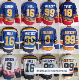 Hockey Jersey Men Retro 16 Brett Hull Vintage Classic 9 Doug Gilmour 99 Wayne Gretzky 18 Tony Twist 1995 1996 CCM Blue White Red All