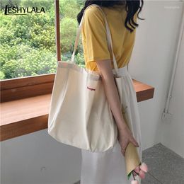 Shopping Bags Women's Bag Casual Large Capacity Shoulder Shopper Canvas Letter Simple Folding Totebag