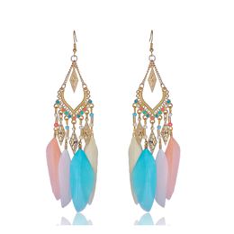 Dangle Chandelier Bohemian Fashion Jewellery For Women Ornaments Earrings Handmade Beaded Colorf Feather Drop Delivery Dhlga