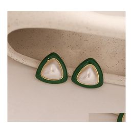 Stud Fashion Jewellery S925 Sier Post Geometric Green Triangle Earrings For Women Niche Design Drop Delivery Dhoah