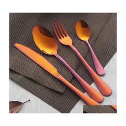 Flatware Sets Stainless Steel Black Gold Cutlery Spoon 4Pcs/Set Western Tableware Steak Knife Fork Set Colorf Dinner Travel Dinnerwa Dhctn