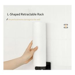 Paper Towel Holders Telescopic Kitchen Storagerack Adhesive Holder Wallmount Pot Er Rack Cup Plastic Wrap Storage Organiser Drop Del Dhkcr