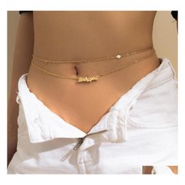 Belly Chains Fashion Jewelry Double Layer Chain Letters Thin Waist Belt Drop Delivery Body Dhxbu