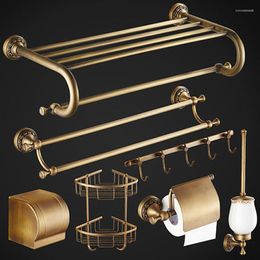 Bath Accessory Set Europe Style Retro Brass Towel Rack Bathroom Soap Dishes Antique Copper Brushed Toilet Brush Hardware Sets J17718