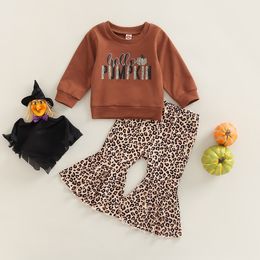 Clothing Sets Citgeett Autumn Halloween Kid Girls Pants Suit Long Sleeve Letters Print Loose Tops Leopard BellBottoms Trousers Clothes 230202