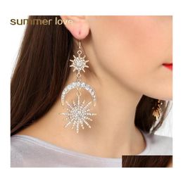 Dangle Chandelier Big Luxury Sun Moon Star Earrings Rhinestone Designer For Women Jewellery Golden Boho Vintage Statement Drop Delive Otn7G