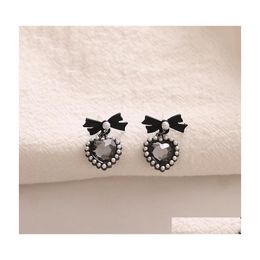 Dangle Chandelier Fashion Jewelry S925 Sier Post Earrings For Women Cute Black Bow Heart Pearl Stud Drop Delivery Dhhjc