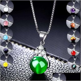 Pendant Necklaces Fashion Natural Stone Necklace 11 Colors Mixed Round Gemstone Jewelry Love Wish Style For Women Drop Delivery Penda Dhrv5