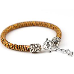 Charm Bracelets Lucky & Bangles For Women Tibetan Buddhist Hand Braided Knots Silver-color Hook Rope Bracelet Men