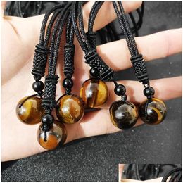 Pendant Necklaces Men Yellow Tiger Eye Stone Round Bead Black Rope Chain Necklace Wholesale Jewellery For Women Drop Delivery P Dhgarden Dh9Sx