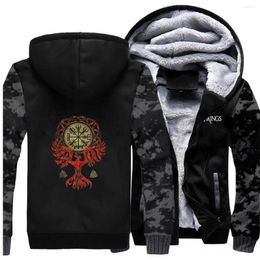 Men's Hoodies Odin Symbols Print Streetwear 2023 Winter Warm Sweatshirts Harajuku Coats Outerwear Funny Jacket Man