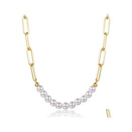 Link Chain Link Fashion Pearl Bracelet Necklace For Women Simple Gold Sier Colour Jewellery Femme Accessories Party Friend Gift 3721 Q Dhcbb