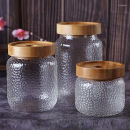 Storage Bottles Transparent Glass Jar With Lid Candy Hammered Tea Home Nuts Coffee Beans Snack Kitchen Supplies