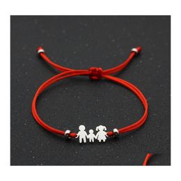 Charm Bracelets Lucky Red String Bracelet Braided Adjustable Stainless Steel For Family Dad Mom Son Jewelry Child Gift Drop Delivery Otfvj