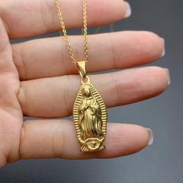 Pendant Necklaces Vintage Religious Our Lady Of Guadalupe Virgin Medal Stainless Steel Necklace For Women Men 2023 Titanium JewelryPendant